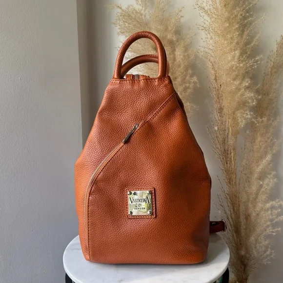 Valentina Italian Pebbled Leather Domed Backpack Convertible Emerald/Brown Valentina | Bags | Valentina Italy Art 20 Genuine Pebble  main image 3